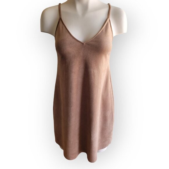 Aritzia Wilfred Free Vegan Tan Suede Spaghetti Strap Slip Dress XS - Picture 4 of 10